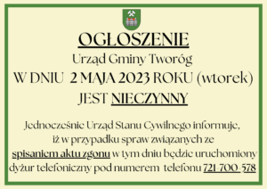 Miniaturka artykułu UWAGA – zmiana organizacji pracy urzędu w dniu 2 maja